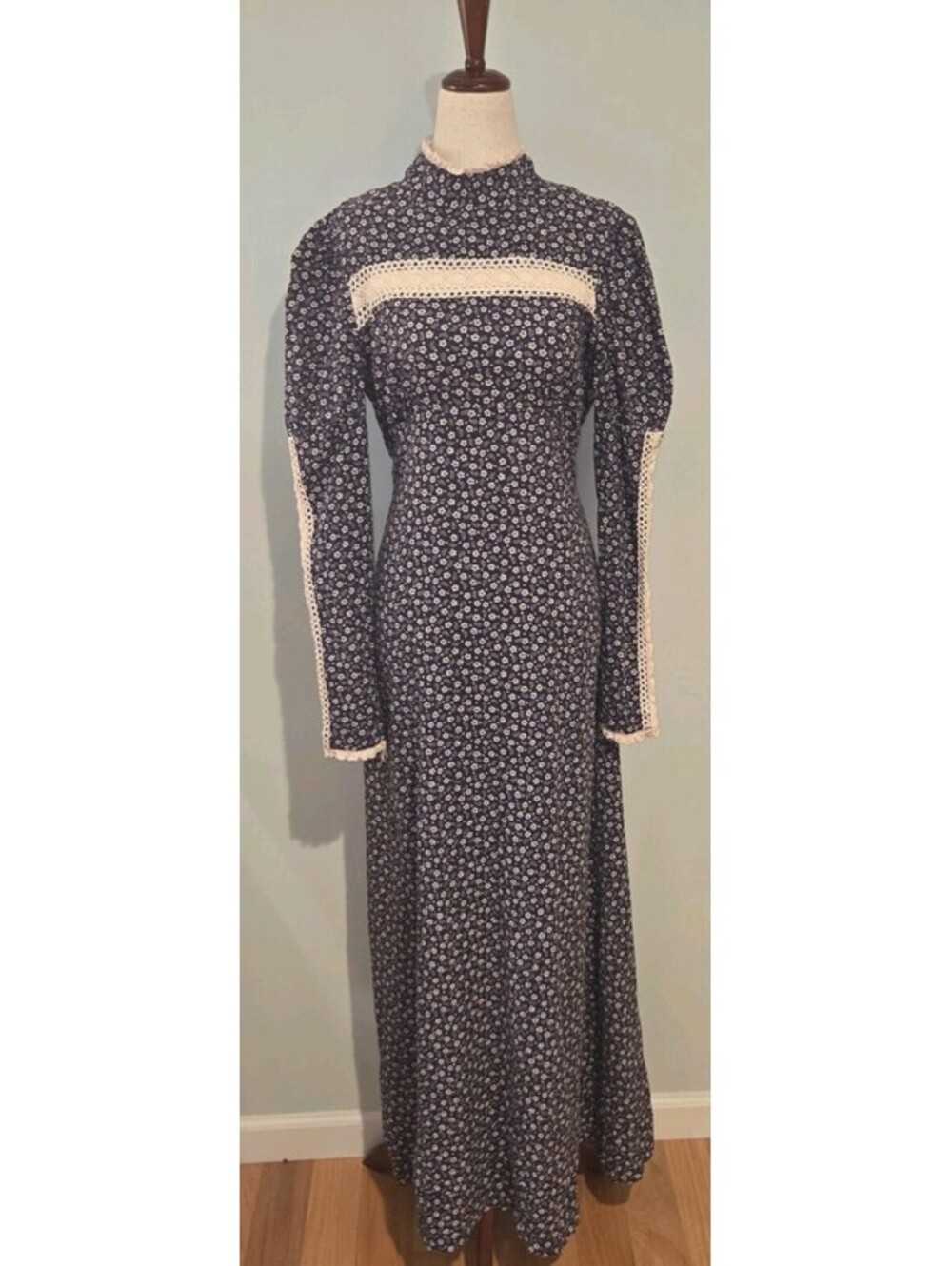 Gunne Sax Jessica Mutton Sleeve Blue Floral Dress Vintage 60s *READ* Crochet